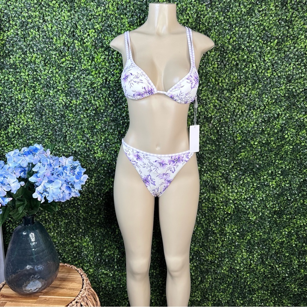 Purple white two piece swim floral nwt
